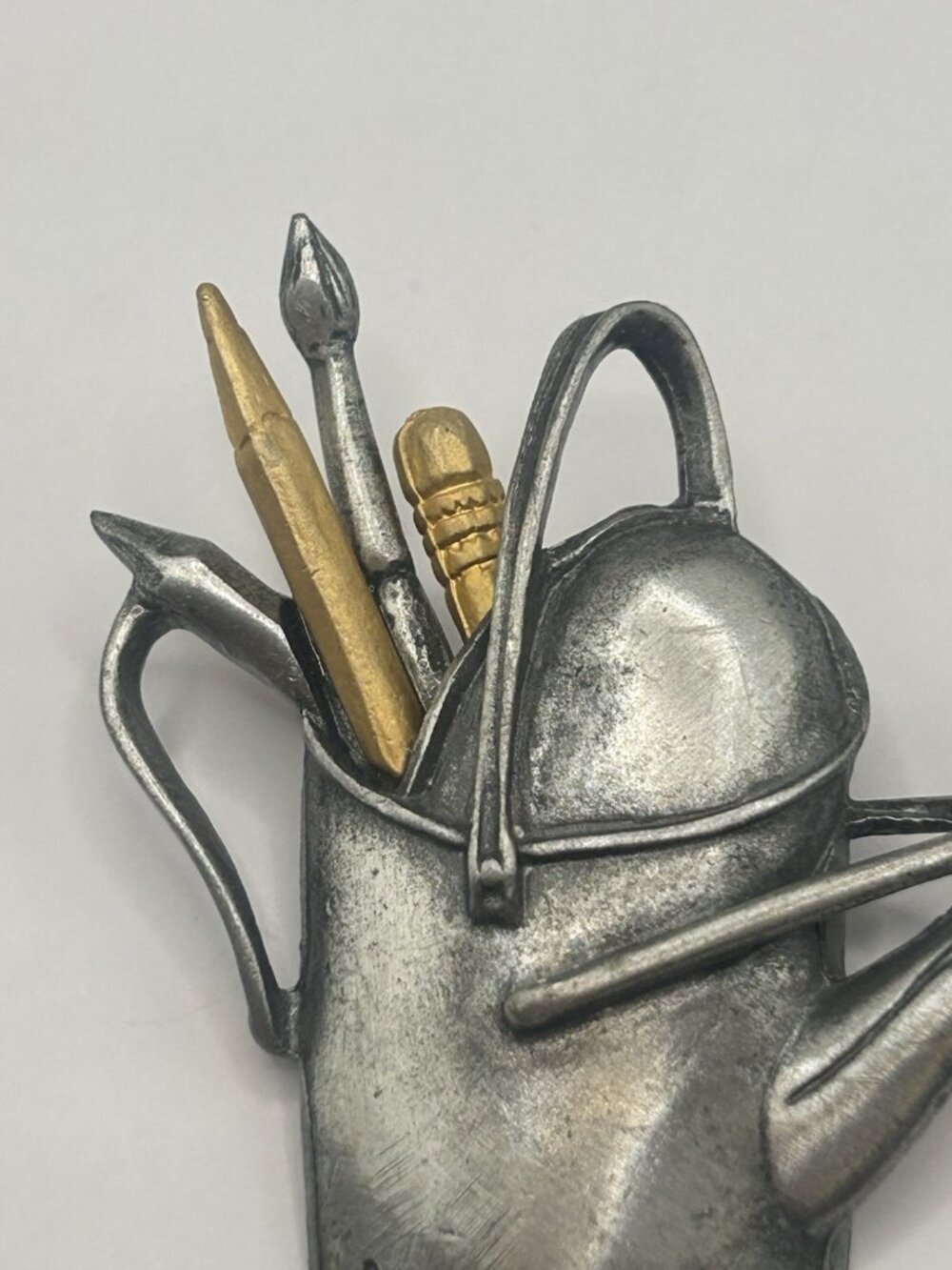 Marjolein Basin Silvertone Watering Can Brooch Goldtone Pencil & Paintbrush Gift - Picture 3 of 9